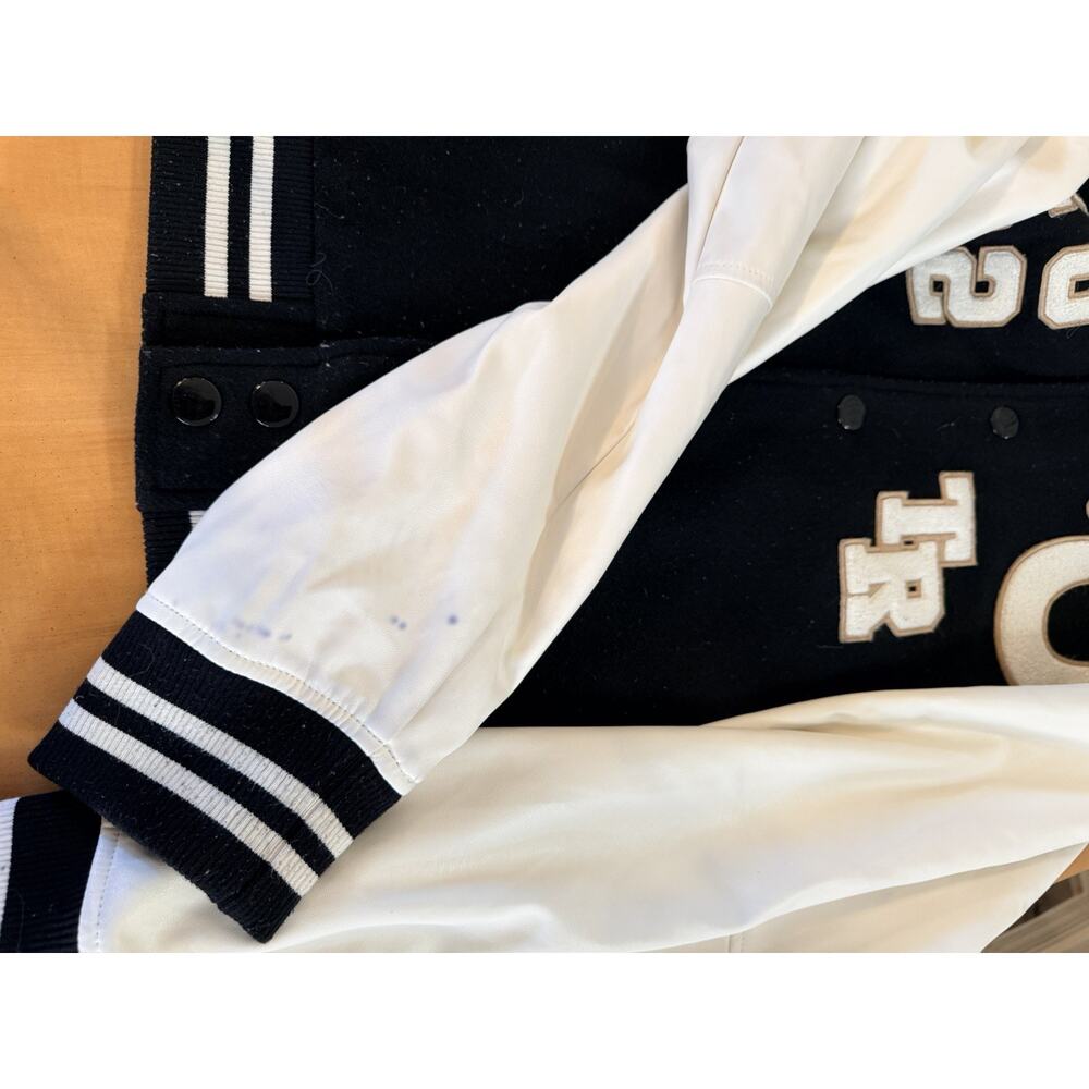 True Religion Men's Black White Varsity Jacket Hooded Button Logo Accents - XL - Picture 2 of 7